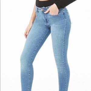 Blue Mid-rise Push-up Skinny Jeans